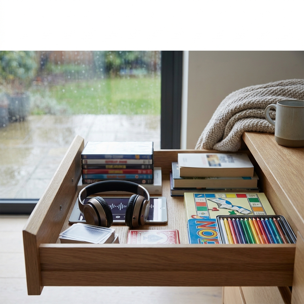 A practical ‘rainy day’ entertainment drawer for summer (at-home, non-sensitive)