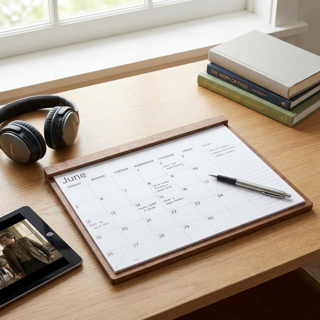 A June ‘first-of-the-month’ entertainment calendar you can reuse (watch, listen, read)
